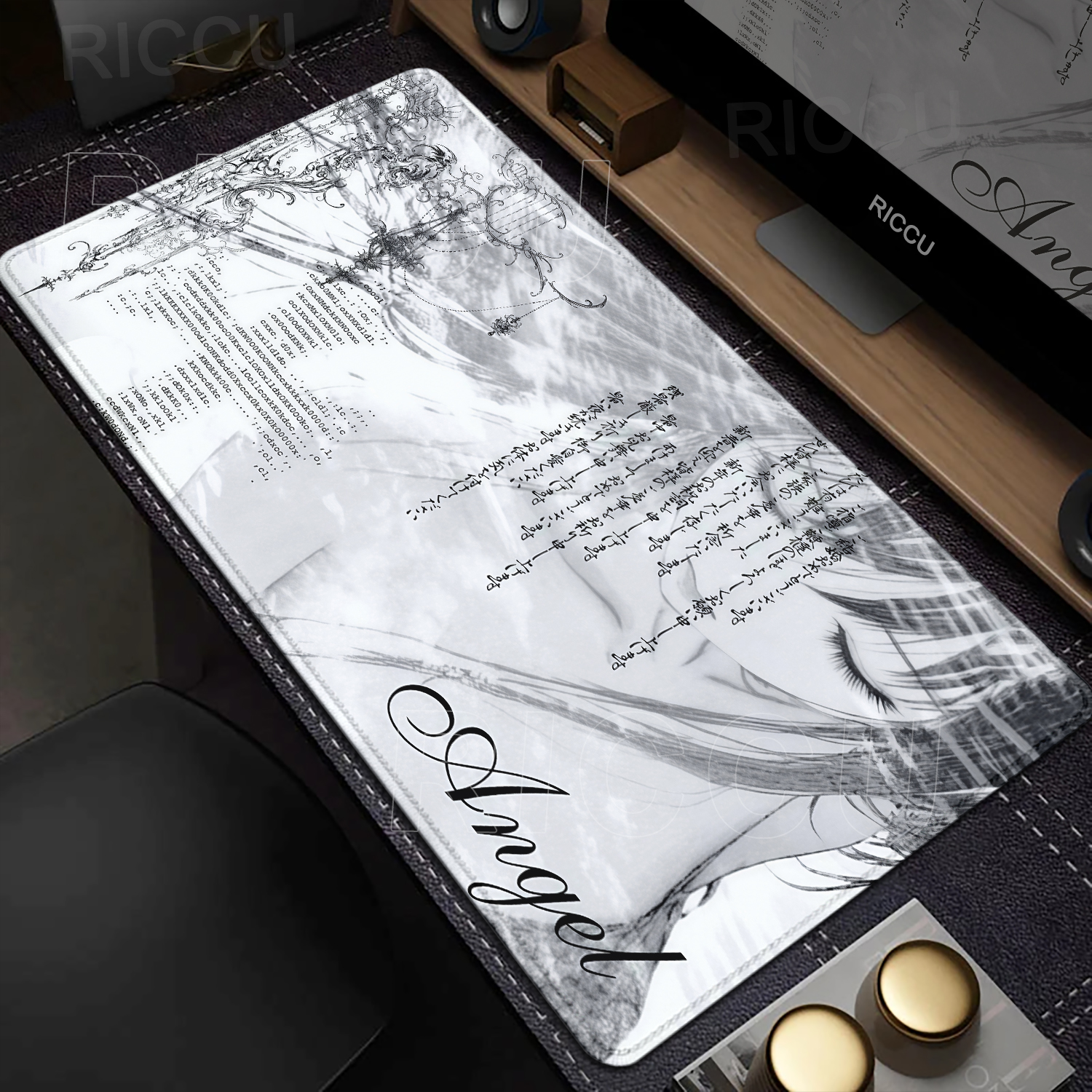 Mouse Pad Blank Sublimation - Anime Aesthetics Mousepad Black White Angel
