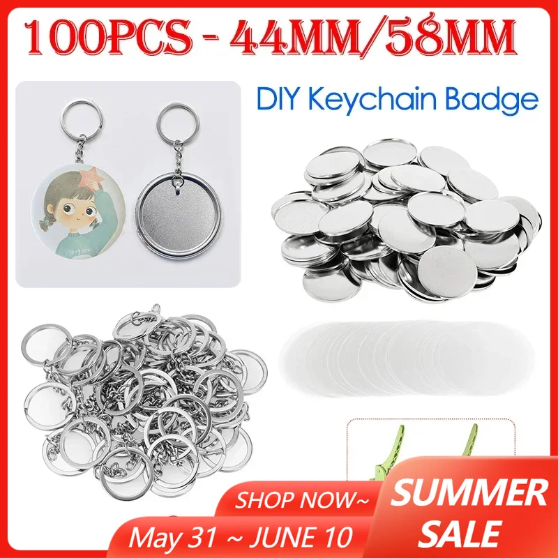 100PCS 44mm 58mm Keychains Bad - Button Badge Blank avis et prix