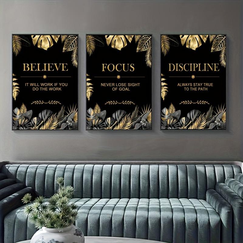3pcs gold, leaves, text - Mode - Canvas Wrap Ready avis et prix