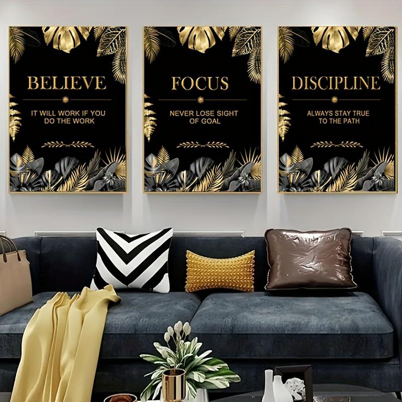 3pcs gold, leaves, text - Mode - Canvas Wrap Ready avis et prix