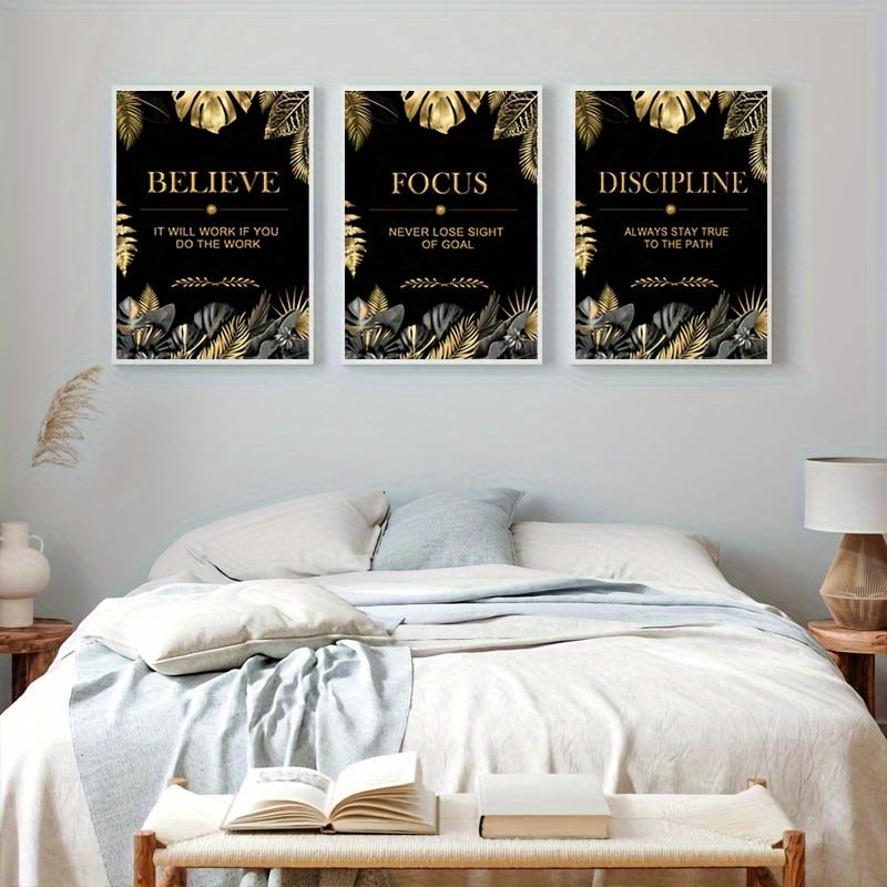 3pcs gold, leaves, text - Mode - Canvas Wrap Ready avis et prix