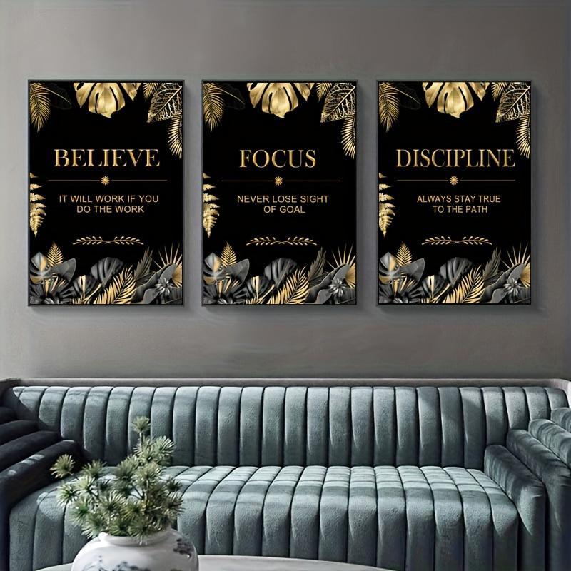 3pcs gold, leaves, text - Mode - Canvas Wrap Ready avis et prix