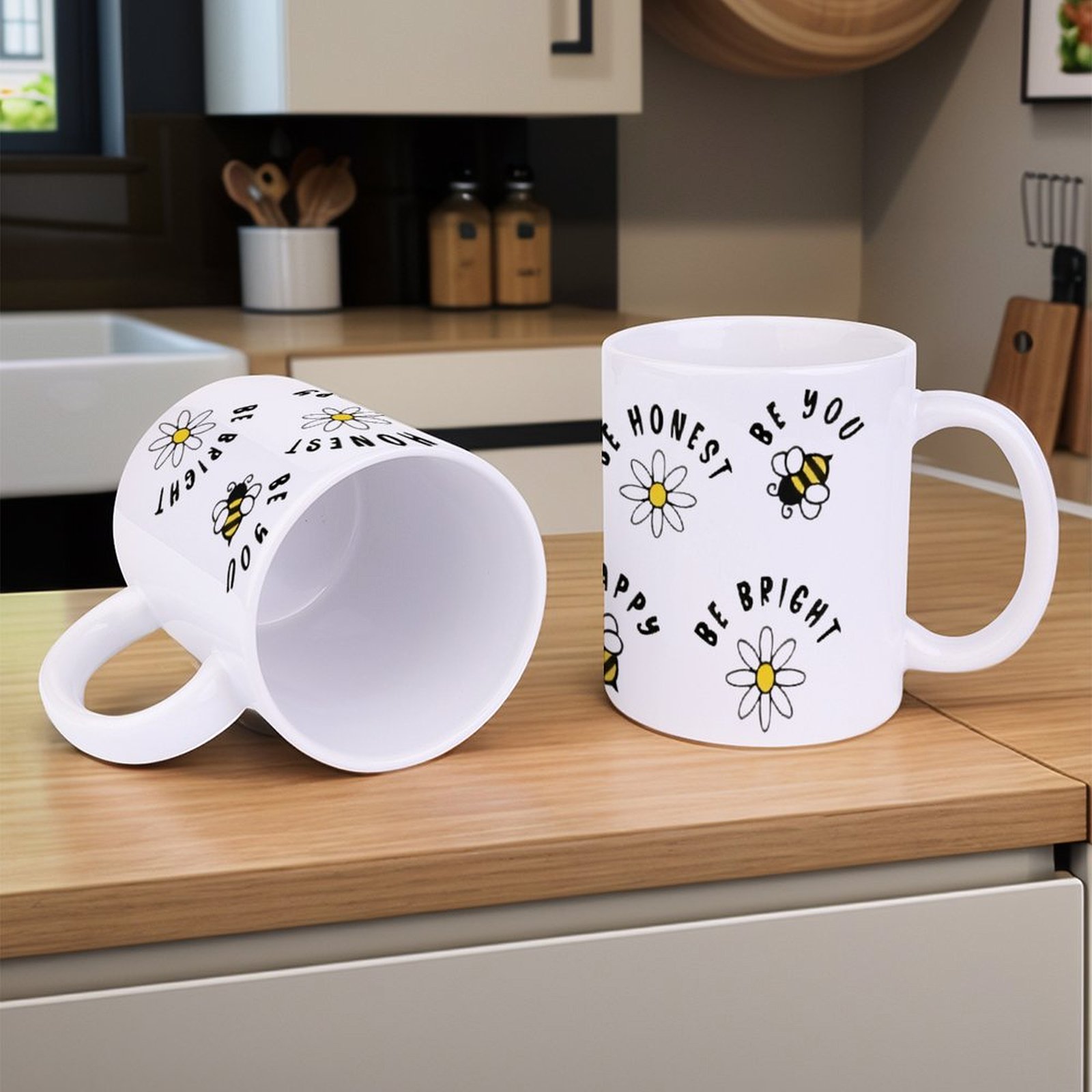Four Stickers With Bees And Da - Sublimation Mug White avis et prix
