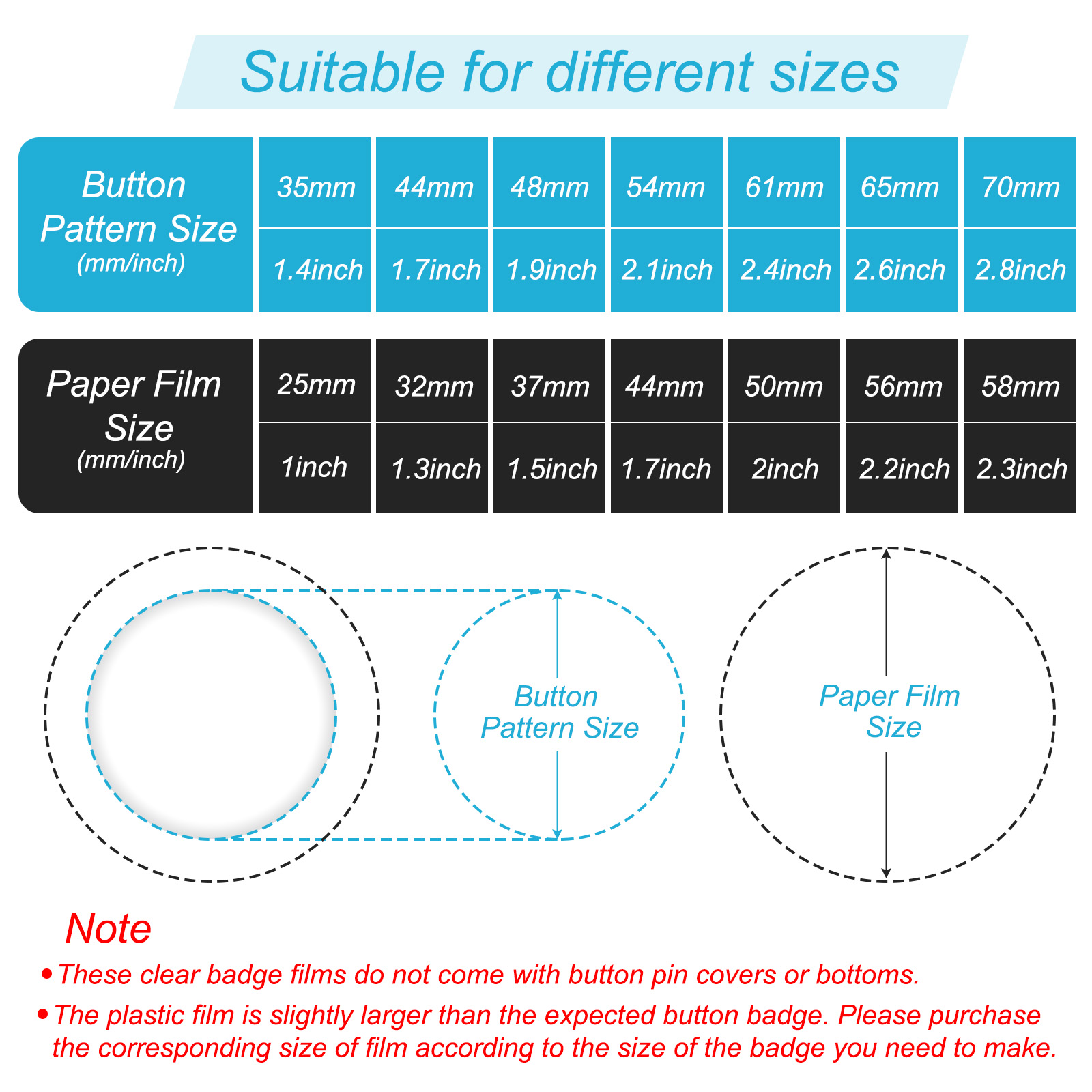44/48/54/61/65/70mm Badge Film - Button Badge Blank avis et prix
